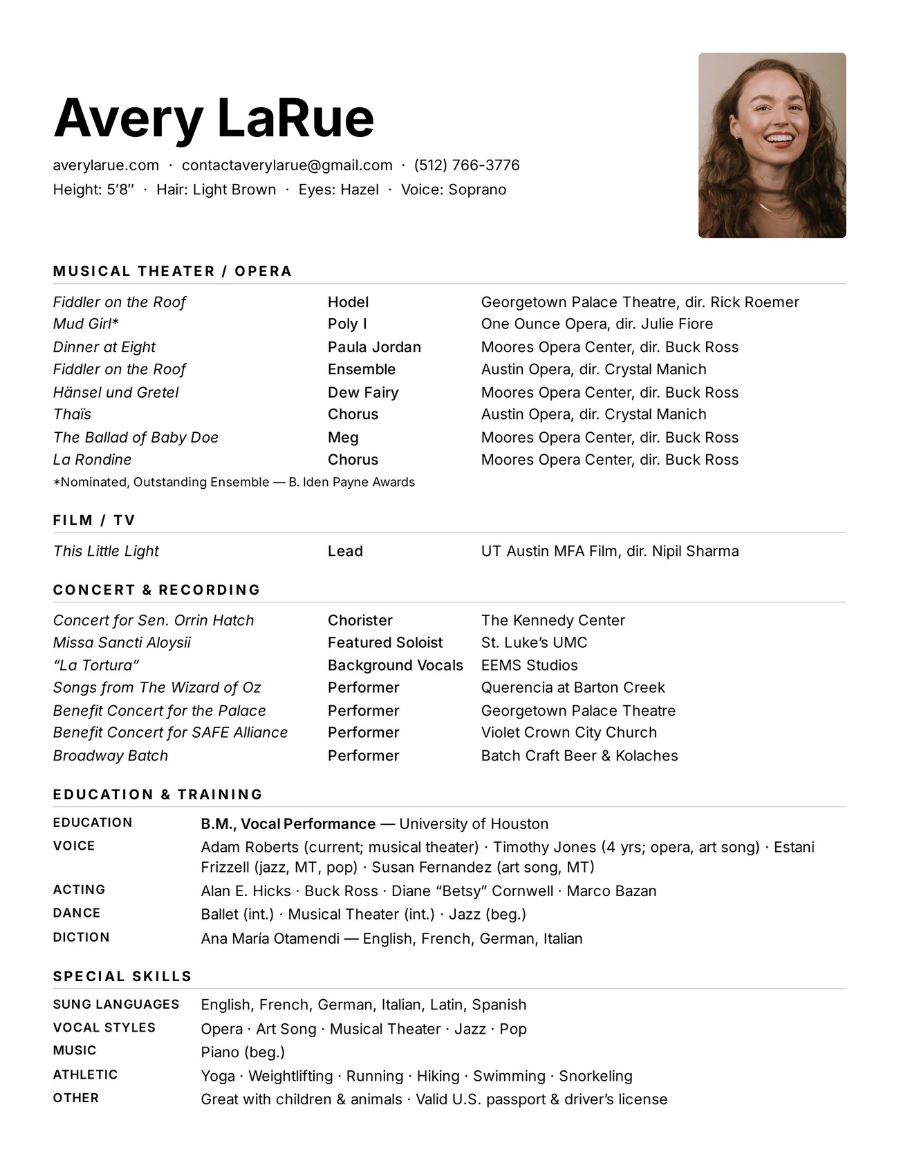 Avery LaRue performance resume